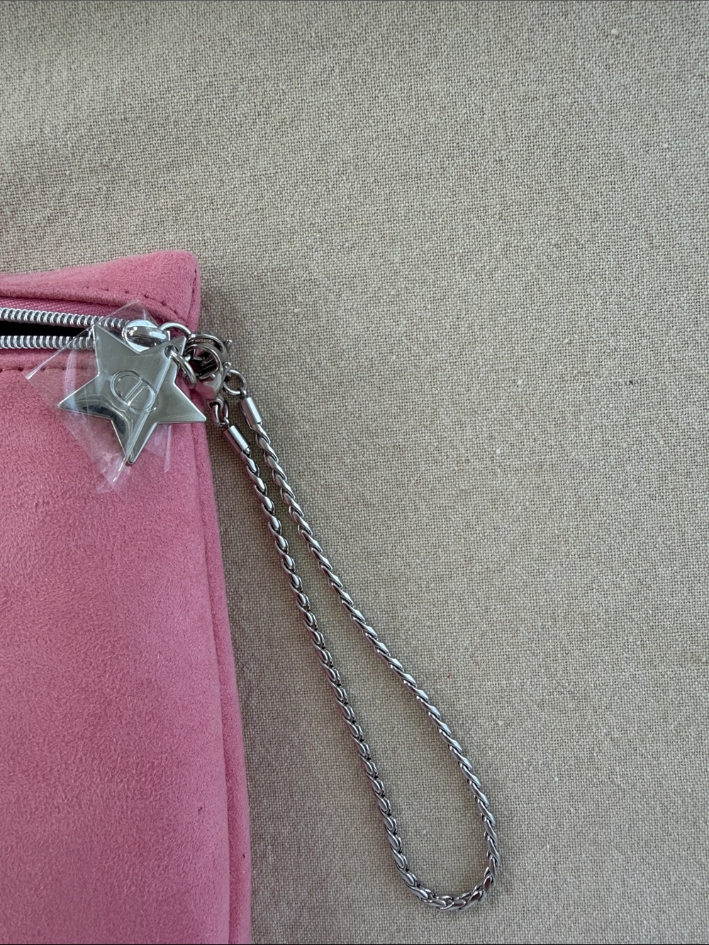 Dior Pink Suede Embossed Logo Large Pouch - Picture 7 of 7